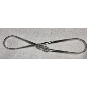 70's Stretch Metal Belt Jeweled Buckle Disco Silver Ton Rhinestone Retro